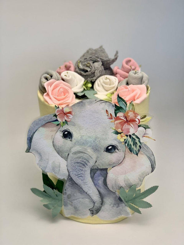 2 Tier Baby Girl Elephant Nappy Cake - Divine Baby