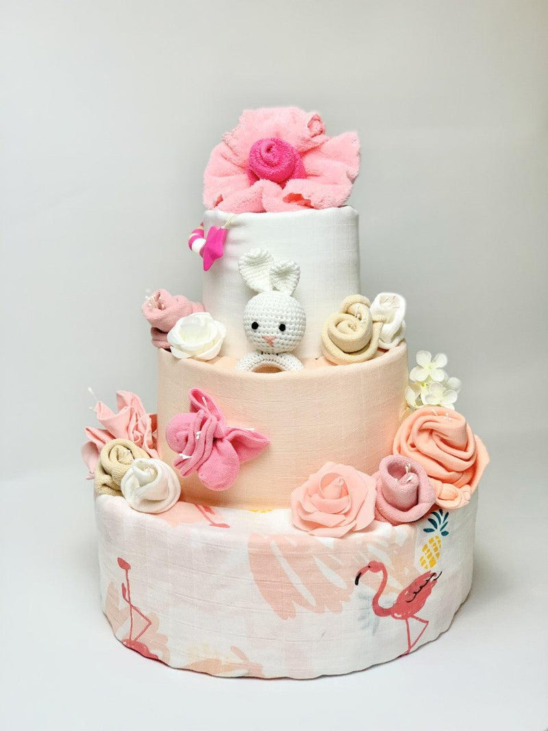 3 Tier Pink Flamingo Baby Girl Nappy Cake - Divine Baby