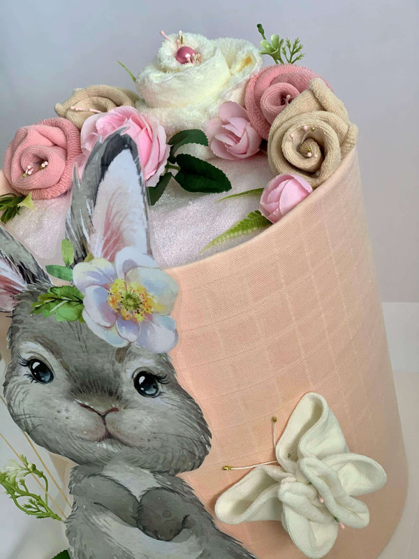 2 Tier Baby Girl Bunny Nappy Cake - Divine Baby