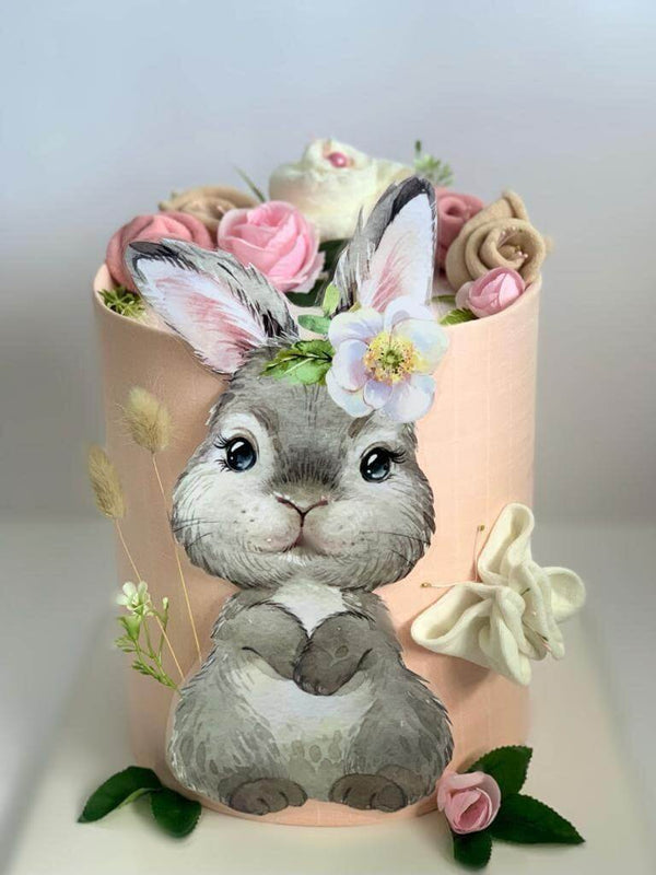 2 Tier Baby Girl Bunny Nappy Cake - Divine Baby