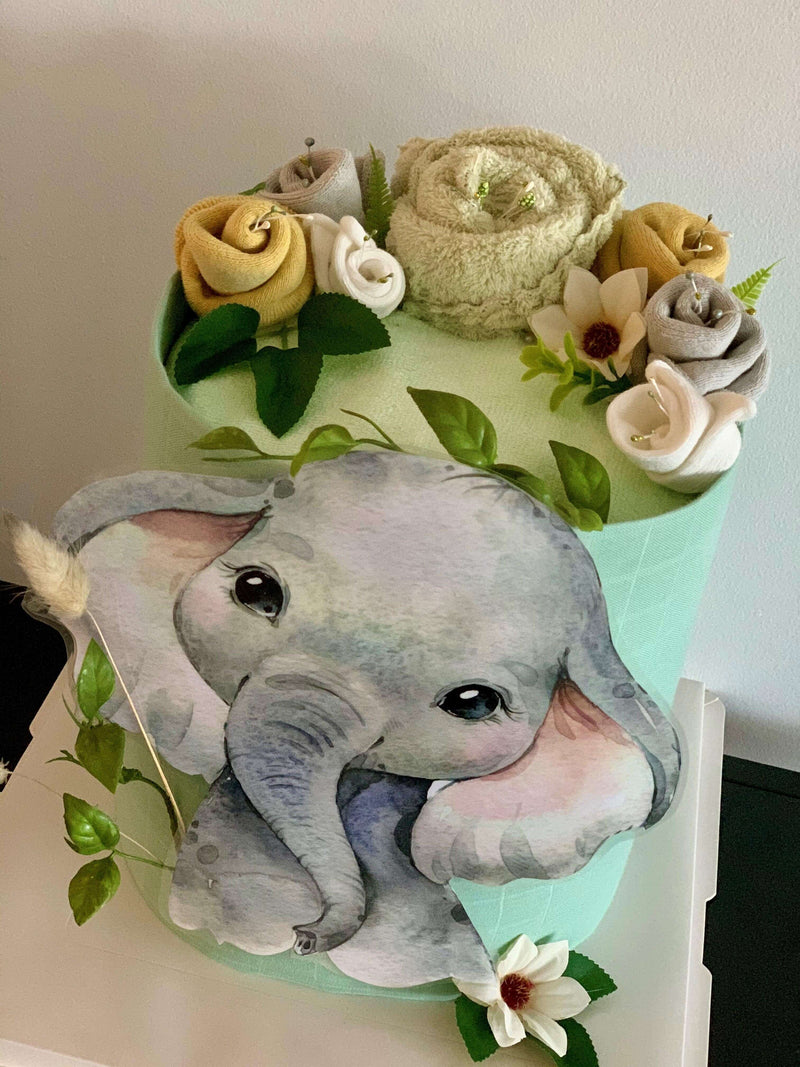 2 Tier Baby Boy Elephant Nappy Cake - Divine Baby