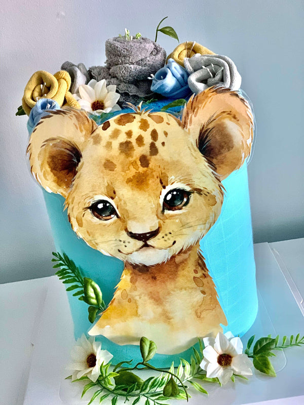 2 Tier Baby Boy Lion Cub Nappy Cake - Divine Baby