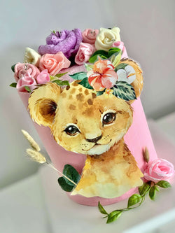 2 Tier Baby Girl Lion Cub Nappy Cake - Divine Baby