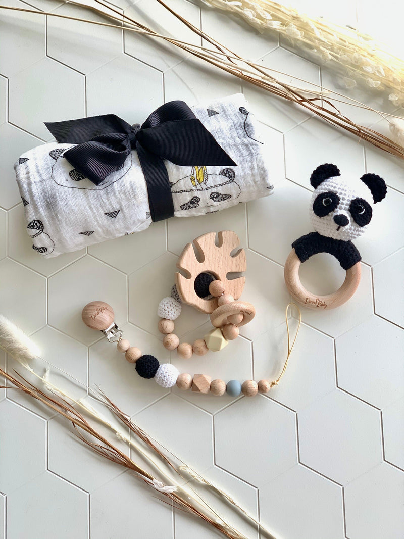 Panda Baby Boy Gift Box With Muslin Swaddle - Divine Baby