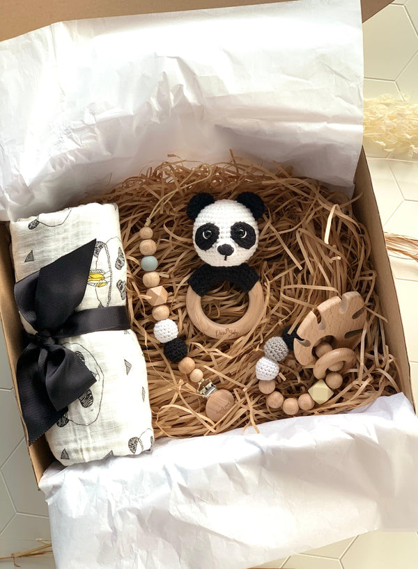 Panda Baby Boy Gift Box With Muslin Swaddle - Divine Baby