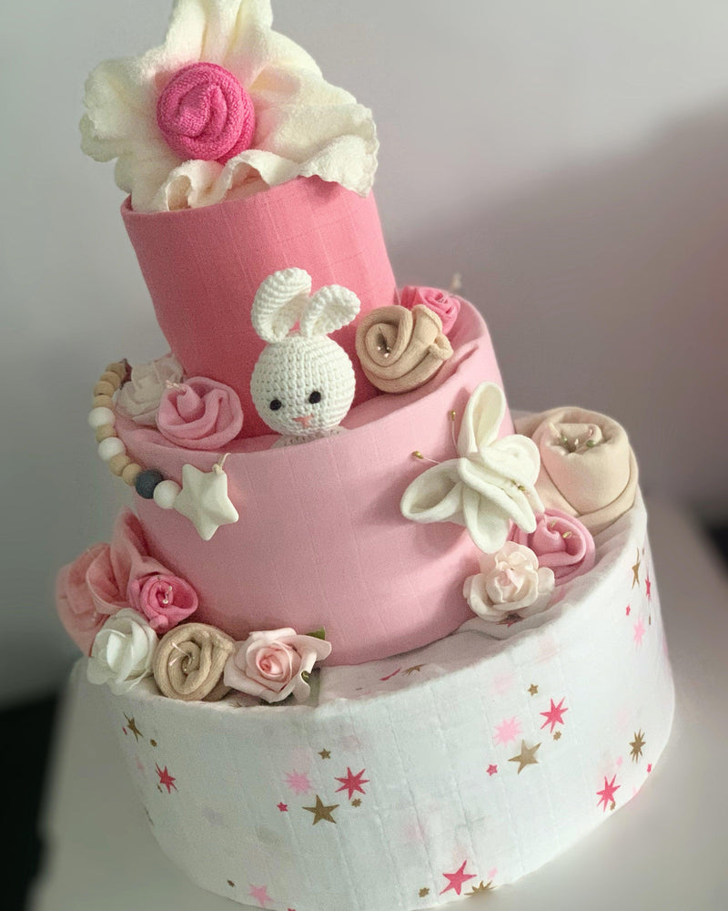 3 Tier Pink Star Baby Girl Nappy Cake - Divine Baby