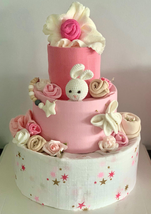 3 Tier Pink Star Baby Girl Nappy Cake - Divine Baby