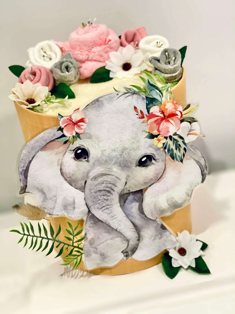 2 Tier Baby Girl Elephant Nappy Cake - Divine Baby