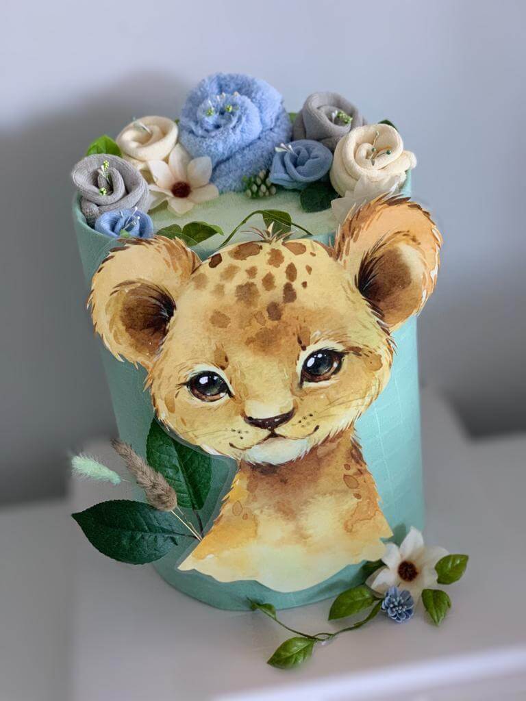 2 Tier Baby Boy Lion Cub Nappy Cake - Divine Baby